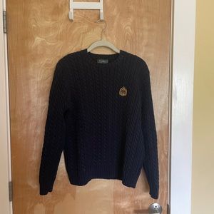 Ralph Lauren navy cable knit monogrammed sweater